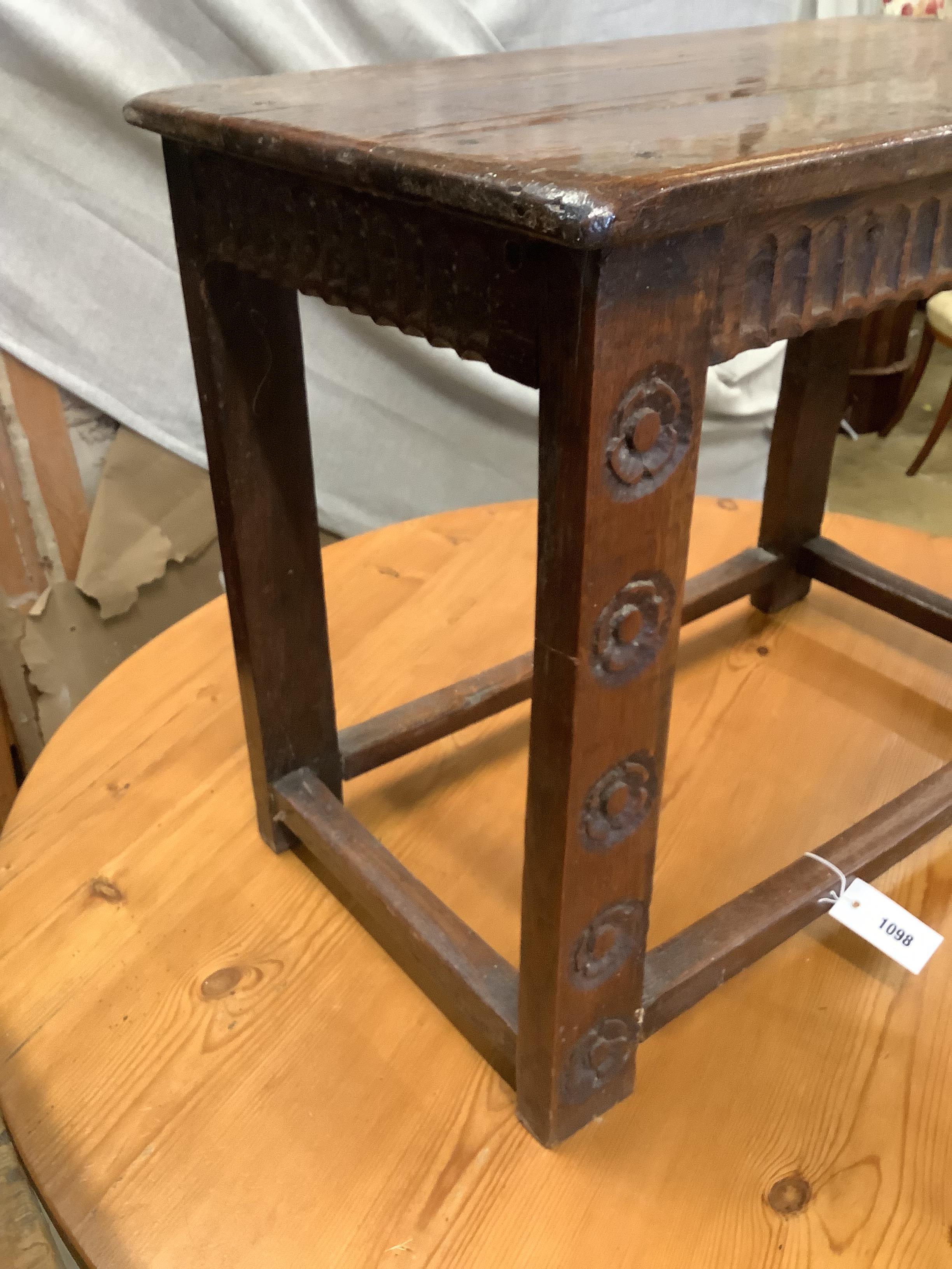 An 18th century style rectangular oak occasional table, length 74cm, depth 42cm, height 58cm